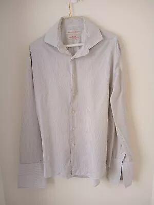 Rhodes & Beckett Mens Blue And White Stripe  French Cuff Shirt L /42  • $10