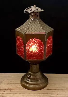 Moroccan Style Decorative Red Glass Lantern Candle Holder 13” Tall Boho • $24