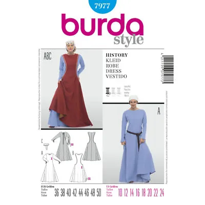Burda SEWING PATTERN 7977 Ladies Medieval Costume DressOverdress & Cap 10-24 • £13.50