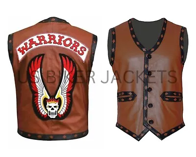 Mens Hallowen Motorcycle Warriors Movie Vest Brown Real Leather Cosplay Costume • $99.99