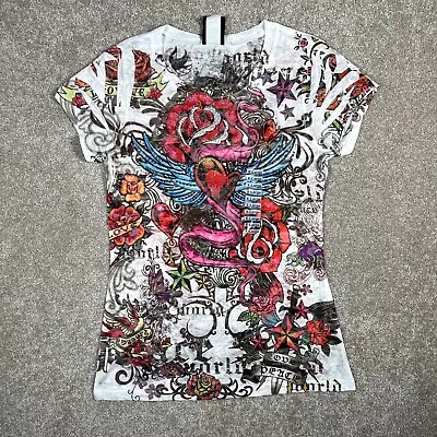 Vintage Y2K Women's Wings Rose XL Top T Shirt Tattoo Style Slim Made In USA • $17.96