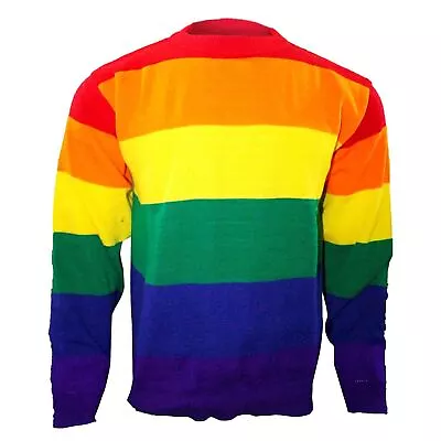 Unisex Knitted Jumper Stripe Knitwear Sweater Gay Pride Flag Fancy Dress Top • £14.99