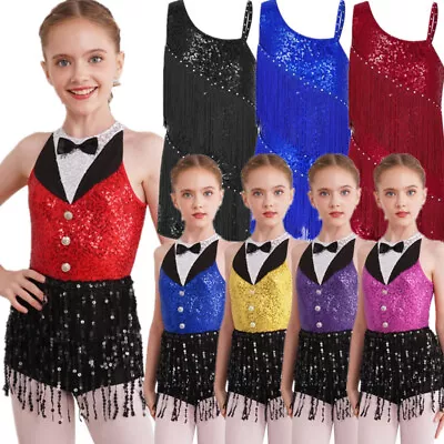 Kids Girls Sequins Tassel Tango Latin Dance Dress Salsa Ballroom Leotard Costume • $9.10