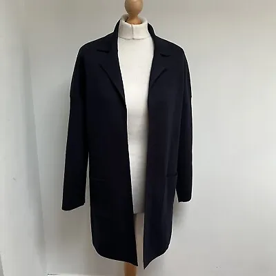 Saint James Wool Cardigan UK 10 12 Navy Blue Open Front Long 100% Wool Autumn • £40