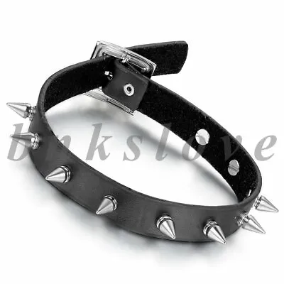 Mens Punk Gothic Black Leather Choker Spike Rivet Collar Necklace Halloween Gift • $9.99