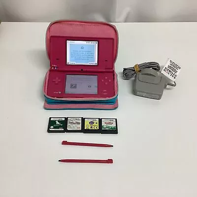 Pink Nintendo DS | DS Cover Charger 4 Games Touch Pen | Working (V1) NS#8617 • $46