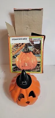 Ceramic Fang Pumpkin Candle Holder Jack-o-Lantern Halloween Vintage Hand Painted • $19.63