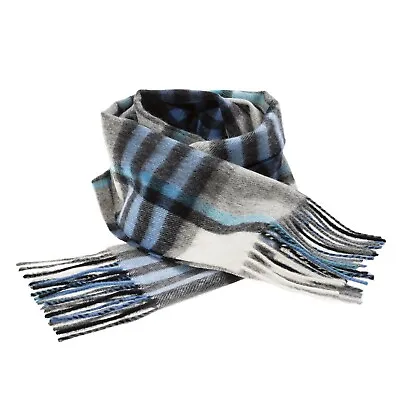 EDINBURGH Lambswool Chequer Navy Bright Blue Tartan Scarf 64  X 10  MRRP £24 • £14.99