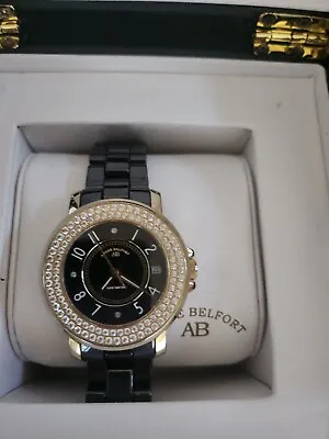 £350 • Buy Beautiful Andre Belfort Ladies Watch/Gold And Zirconia With Black Strap