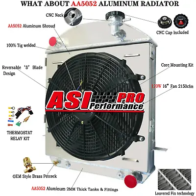 4 Row Aluminum Radiator+Fan Shroud For 1917-1927 Ford Model T-Bucket Chevy V8 • $309