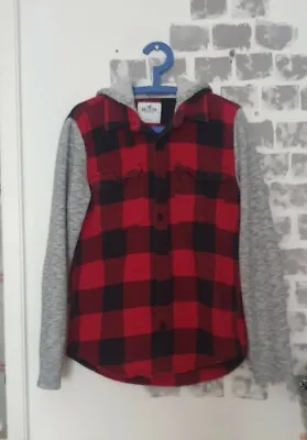 £8 • Buy HOLLISTER Red & Black Check Hooded Shirt Size Small