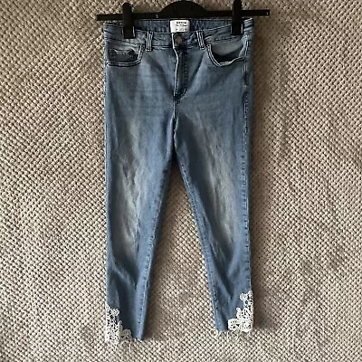 Miss Selfridge Womens Jeans Denim Petite Blue Skinny Uk12 With Pattern On Ankle • £12