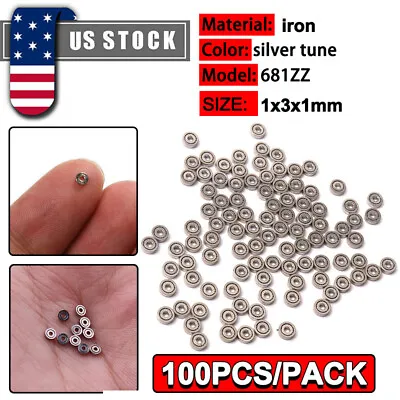 100x 1x3x1mm Miniature Mini Micro Ball Bearings Shield Bearing Replacement 681ZZ • $16.99