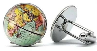 Pair Of Earth Planet Globe World Map Cufflinks Shirt History Geography Teacher • £5.89