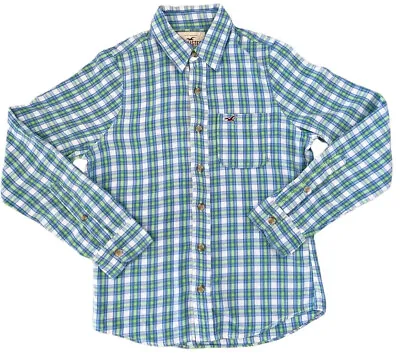 Hollister Plaid Shirt Mens Size Small Blue Green  Check Long Sleeve Top Casual • £6.93