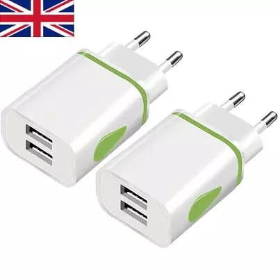 EU 2 Pin To Dual USB Plug Adapter - 2 Pack Travel Charger Europe Euro Adaptor • £5.41