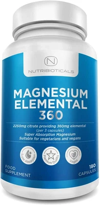 £9.99 • Buy 2250mg Pure Magnesium Citrate Providing Max 360mg Elemental - 180 Vegan Capsules