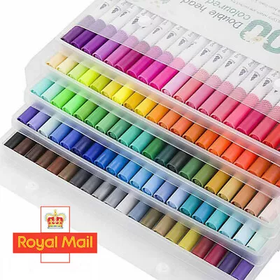 £9.94 • Buy 24 Colour Watercolour Brush Pens Set Dual Tips Soft Fine Art Markers Drawing UK