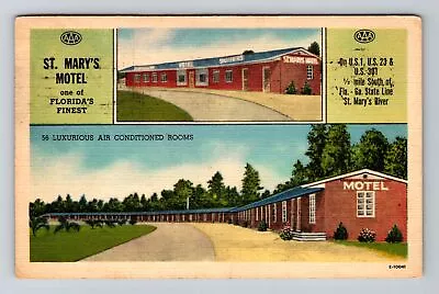 St Marys Fl-Florida St Mary's Motel Advertising C1951 Vintage Postcard • $7.99