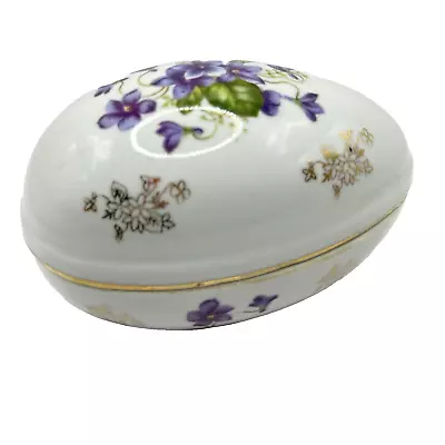 Lefton Floral Egg Shaped Porcelain Trinket Box Vintage Made In Japan Purple Gold • $14.95