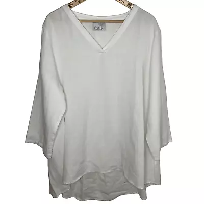 LA Fixsun White V-Neck Linen Tunic Top Boxy Lagenlook Size XL  • $54.95