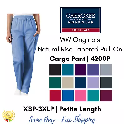 Cherokee Workwear Originals Elastic Waist Cargo Scrub Pant | 4200 PETITE • $16.98