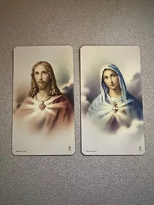 Set Of Two Vintage Catholic Holy Cards - Sacred Heart Immaculate Heart • $4.99
