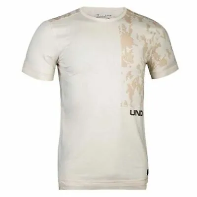 Under Armour Short Sleeve Crew Neck Tan Mens Pursuit Block T-Shirt 1306020 100 • £15.59