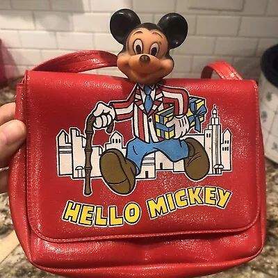 Vintage Rubber Head Hello Mickey Mouse Purse Bag Red Cityscape Present Gift • $54.99