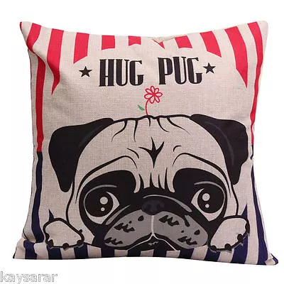 £4.99 • Buy HUG PUG DOG LINEN COTTON Hidden Zipped CUSHION COVER, UK Seller