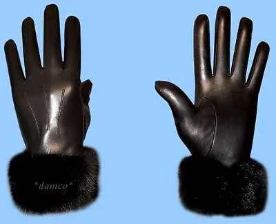 NEW MENS Size 9 MINK FUR TRIM BLACK KID LEATHER GLOVES With RABBIT FUR LINING  • $99.95