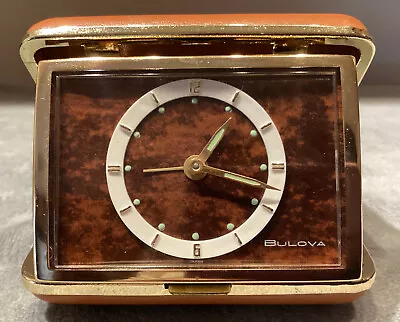 **Vintage Bulova Wind Up Alarm Travel Clock In Case Made In Japan.  Beautiful!! • $12.99