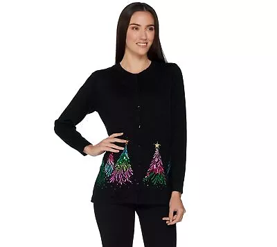 Quacker Factory Women's Top Sz M Embroidered Sequin & Stud Tree Black A284434 • $20.70