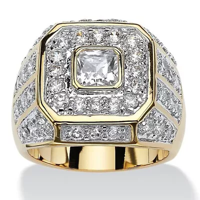 $26.99 • Buy 18K GOLD EP MENS PRINCESS CUT DIAMOND SIMULATED DRESS RING Sze 7 - 14 You Choose