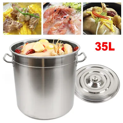 £60 • Buy 35L Large Deep Stainless Steel 201 Cooking Stock Pot With Lid - CATERING GREAT