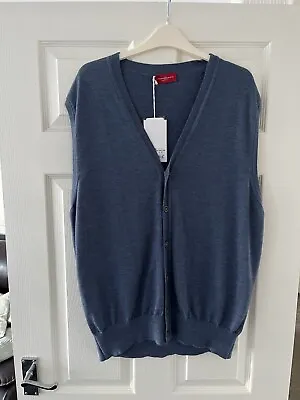 Clements And Church Mens Sleeveless Cardigan Jumper Merino Wool Extrafine XL • $63.13
