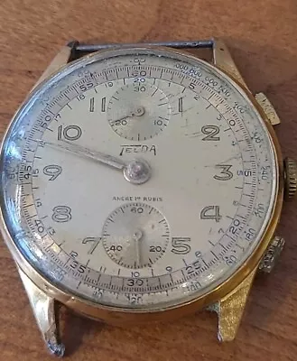 VINTAGE Telda Chronograph Gold Tone Wristwatch AS-IS REPAIR OR PARTS C20 • $129.99