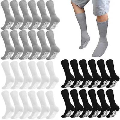 12 Pairs Anti Slip Rubber Grip Non Skid Crew Cotton Diabetic Socks Home Hospital • $22.99