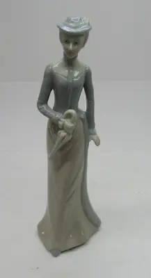 Vintage Ceramic Figurine Woman Lady In Blue Beige Umbrella Hat Repaired See Pics • $14.99