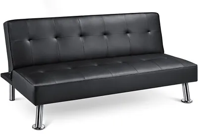 Tufted Futon Bed Modern Sofa Couch Faux Leather Sofa Bed Convertible Sleeper Bed • $169.99
