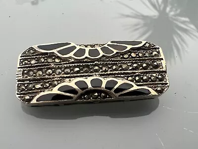 £15.99 • Buy Vintage Art Deco Style Sterling Silver Enamel & Marcasite Brooch - Marked Jl