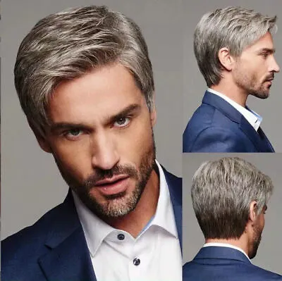 Handsome Men Short Wavy Straight Wig Natural Cosplay-Party Full Hair Wigs Toupee • £9.35