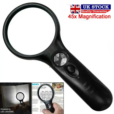 £4.99 • Buy Handheld 45X Magnifier Reading Magnifying Glass Jewellery Loupe With 3 LED Light
