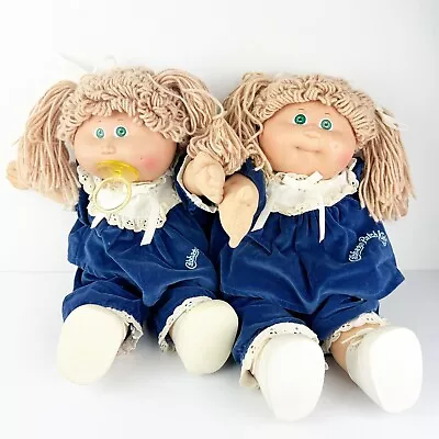 Cabbage Patch Kids Dolls Set Of Twins Girls Light Brown Hair 1978-82 Vintage • $98