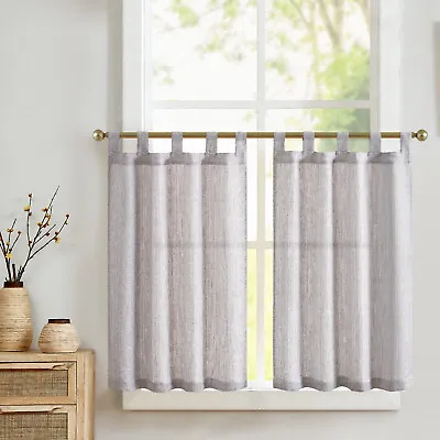 Linen Textured Tier Curtains Tab Top Cafe Curtains Kitchen Farmhouse 2 Panels • $16.14