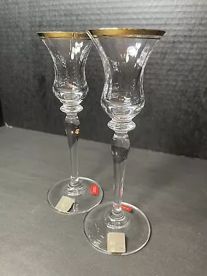 Mikasa 2 Jamestown Crystal Candlestick Gold Trim Candle Holder Austria New 7.75” • $20