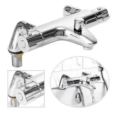 Bathroom Thermostatic Bath Shower Mixer Taps Deck Mounted Chrome Valve Bar Tap • £42.99