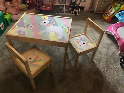 Personalised STICKER ONLY For IKEA Kids Table And 2 Chair With Unicorn Stripes  • £29.99