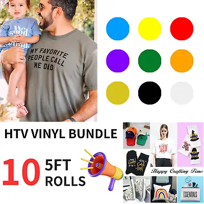 10 Rolls HTV Heat Transfer Vinyl Bundle Iron On Transfer For T-shirt 12  X 5ft • $30.99