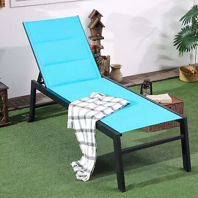 Garden Adjustable Sun Lounger Chair W/ 2 Back Wheels & Industrial Design Black • $105.99